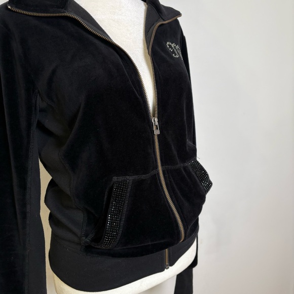 MISS ME Y2K Velvet Velour Track Suit Zip Jacket Rhinestones Bling Flwur-de-Lis S - Picture 14 of 16